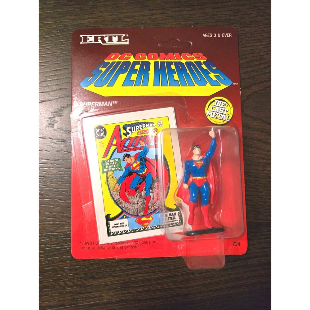 Vintage ERTL (1990) DC Superman Die Cast Metal Figure and Collectors Card
